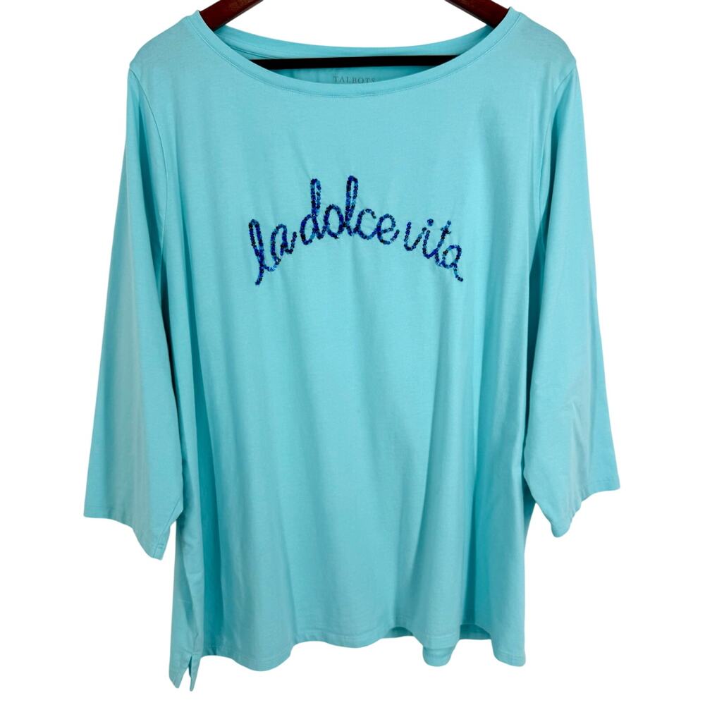 Talbots Plus Size 3X Blue "la dolce vita" Tropical Artsy Blouse Shirt Top Beach